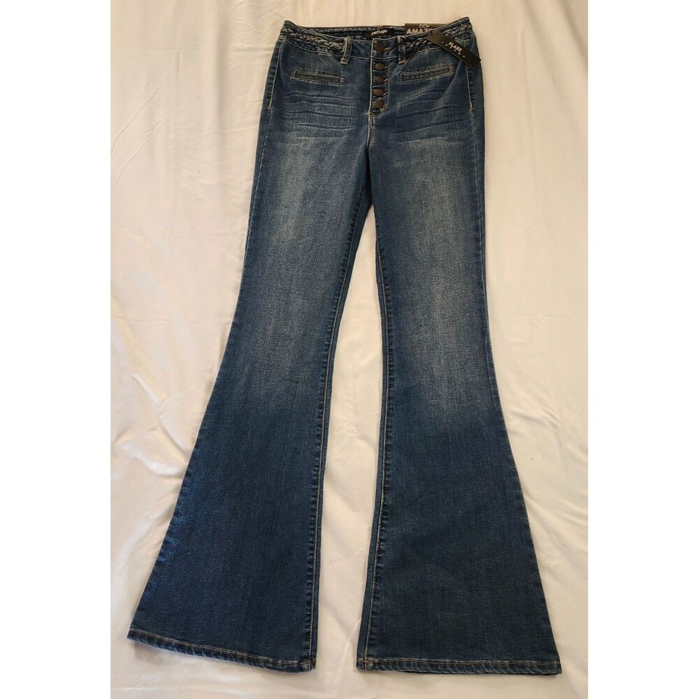 Charlotte Russe Refuge High Waist Flared Jeans 8L Dark Wash Braided NWT Retro